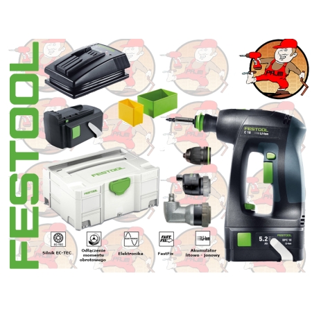 C18 Li-Set Akumulatorowa wiertarko-wkrętarka 18V 5,2Ah Festool C 18 Li-Set nr. 564611
