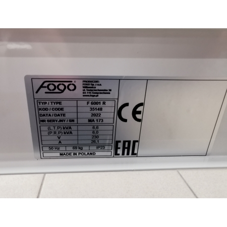 F 6001 R FOGO Agregat 230V AVR tabliczka znamionowa