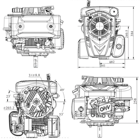 LC1P75F-F LONCIN Silnik spalinowy wymiary