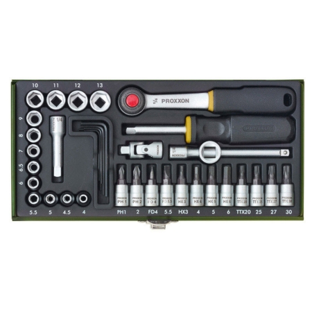 Zestaw dla mechaników PROXXON z grzechotką 1/4 cala [36 części] PR23080