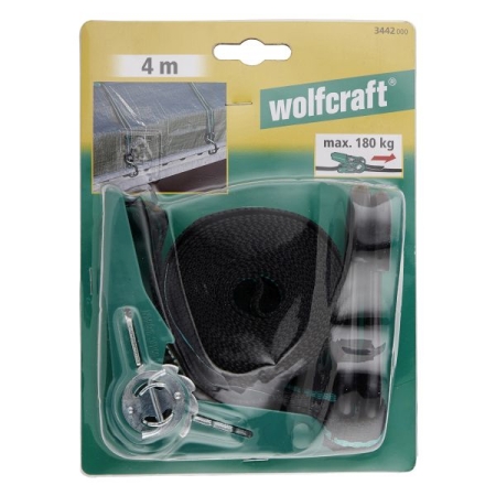 Zacisk taśmowy 4 m/180 kg Wolfcraft - z mech. zapadkowym i hakiem WF3442000