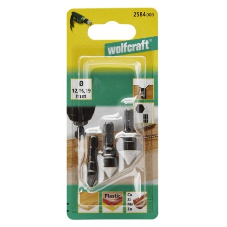 Pogłębiacz 12, 16, 19 mm Wolfcraft - WS, trzpień 6-kąt [3 szt.] WF2584000