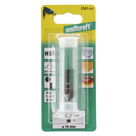 Pogłębiacz 16 mm Wolfcraft - HSS, trzpień 6-kąt WF2581000