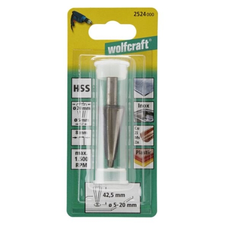 Frez do otworów 5 - 20 mm Wolfcraft - HSS, trzpień 8 mm WF2524000