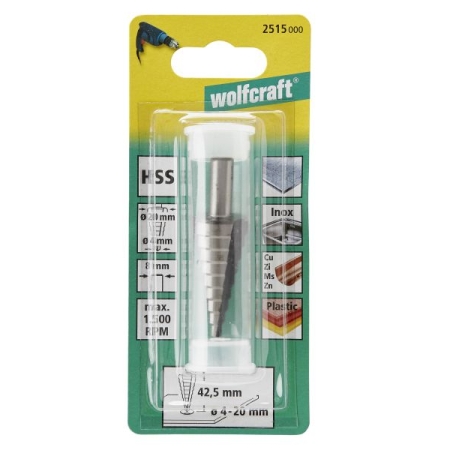 Wiertło stopniowane HSS 4-20 mm Wolfcraft, trzpień 8 mm WF2515000