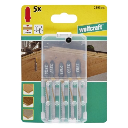 5 brzeszczotów Wolfcraft - uchwyt T, laminat, płyty wiórowe powlekane tworzywem, parkiet WF2393000