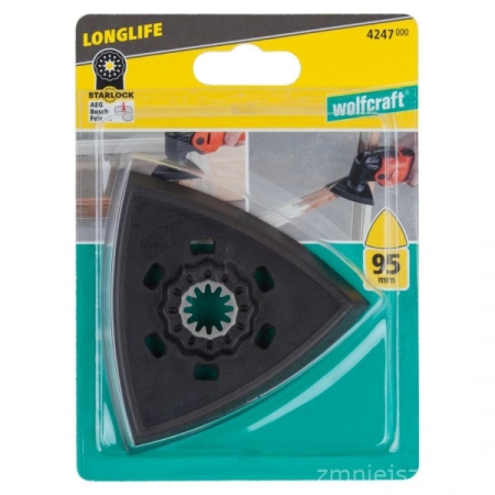 Trójkątny dysk szlifierski (z sytemem mocowania na rzep), SL Wolfcraft, wymiar boku: 95mm. Idealny do pracy w narożnikach- Starlock WF4247000