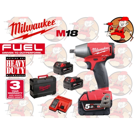 M18FIWP12-502X Klucz udarowy 1/2˝ o wysokim momencie z mocowaniem zapadkowo-kolkowym 5Ah 18V MILWAUKEE M18 FIWP12-502X nr, 4933451068